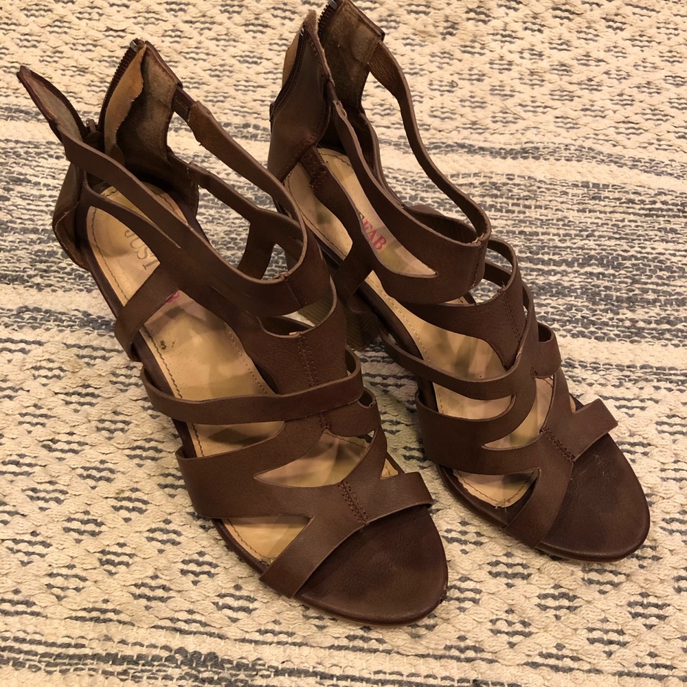Brown strappy heeled sandal